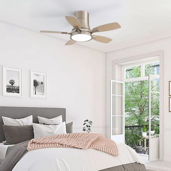 Lidia 32 in. Integrated LED Gold Flush Mount Ceiling Fan with Light and Remote Control for Small Room