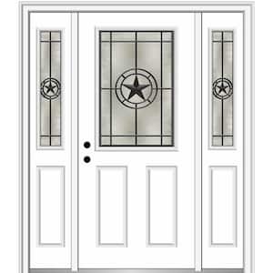 Elegant Star 64.5 in. x 81.75 in. 1/2 Lite Decorative Glass White Painted Fiberglass Prehung Front Door