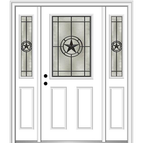 MMI Door Elegant Star 64.5 in. x 81.75 in. Inswing 1/2 Lite Decorative Glass Primed Fiberglass Prehung Front Door
