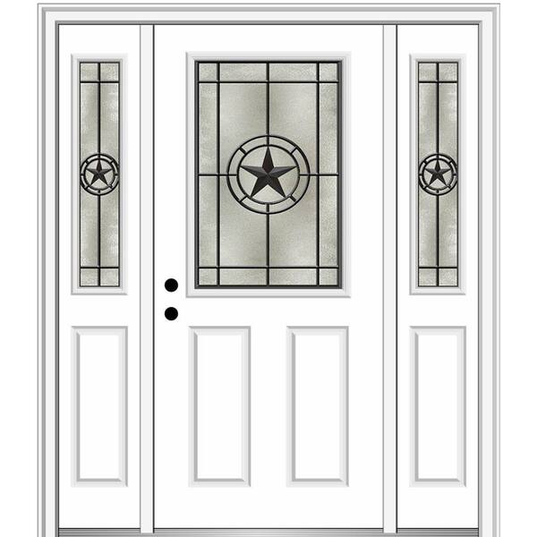 MMI Door Elegant Star 68.5 in. x 81.75 in. Inswing 1/2 Lite Decorative Glass Primed Fiberglass Prehung Front Door