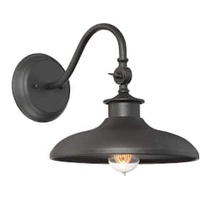 Raleigh 11 in. W x 11 in. H 1-Light Black Hardwired Outdoor Wall Lantern Sconce with Metal Shade