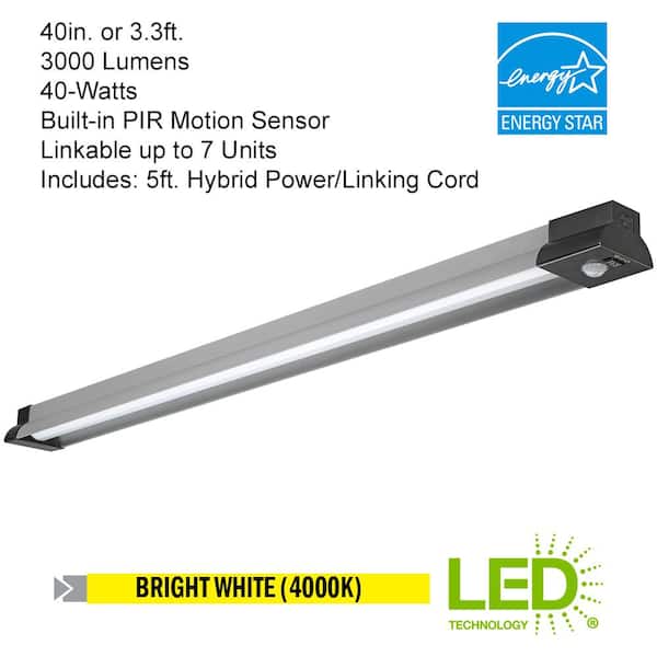 3.3 ft. 40-Watt Plug-in Motion Sensor Linkable Integrated LED Gray Shop Light 3000LM Bright White 4000K (8-Pack)