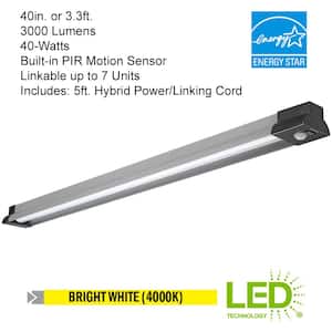 3.3 ft. 64-Watt Equivalent Black Gray Motion Sensor Linkable Integrated LED Shop Light 3000 Lumens 4000K Bright White