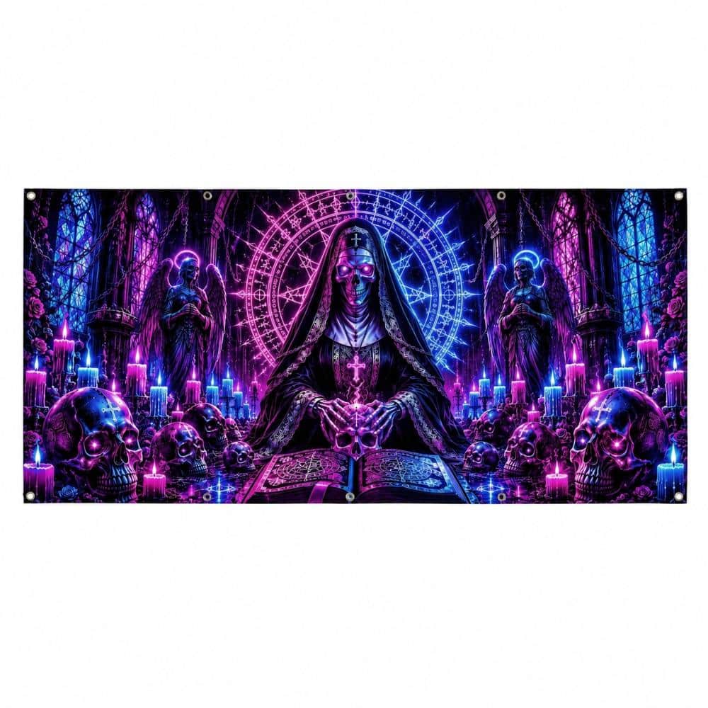 UV Reactive Halloween Garage Door Banner Cover, Gothic Skull Nun Backdrop for Double Garage Doors, 7 x 16 ft price history on PriceWatchPro