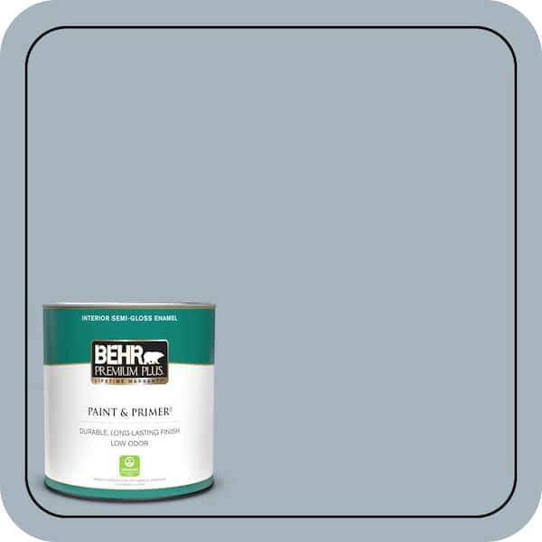 BEHR PREMIUM PLUS 1 qt. #N480-3 Shadow Blue Semi-Gloss Enamel Low Odor Interior Paint & Primer