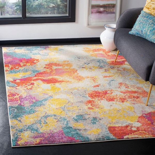 Phoenix 9 ft. x 12 ft. Blue/Orange Abstract Floral Area Rug