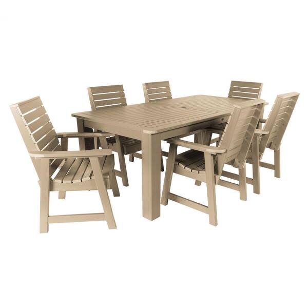 Highwood Weatherly Tuscan Taupe 7-Piece Recycled Plastic Rectangular Outdoor Dining Set