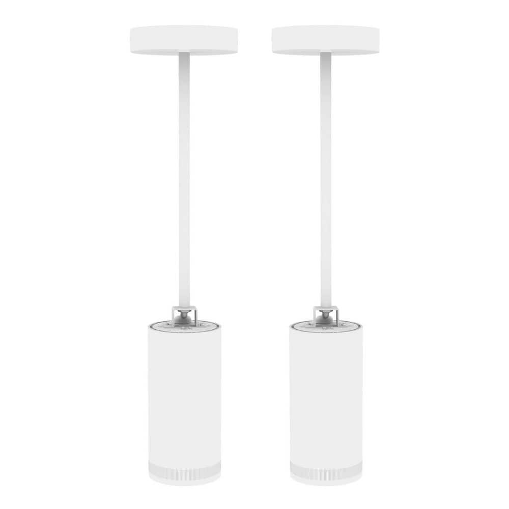 2-Pack Modern 1-Light White Integrated LED Zoomable Pendant Light, 5CCT and 3 Wattage Selectable
