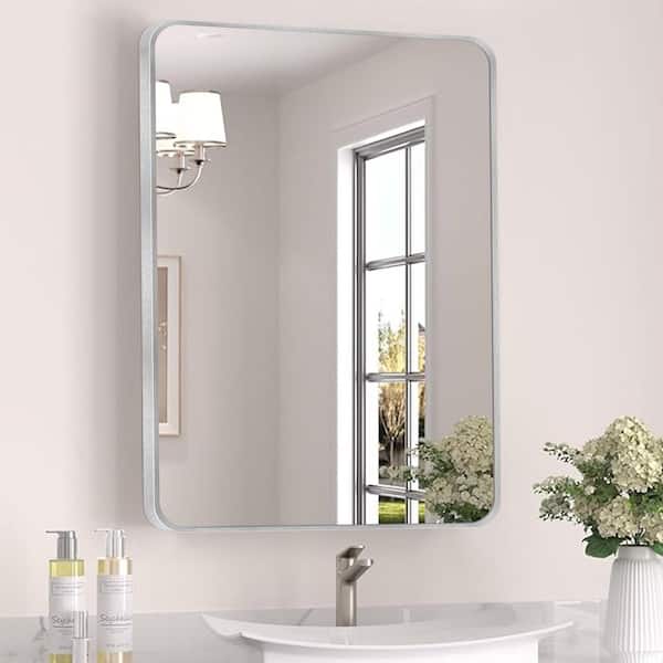 LuxHomez 22 in. W x 30 in. H Silver Vanity Rectangle Wall Mirror Aluminum Alloy Frame Bathroom Mirror