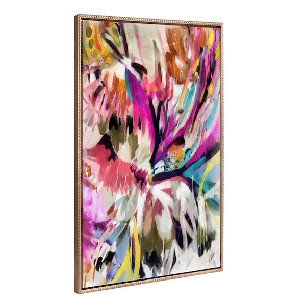 Modern Colorful Abstract Framed Canvas Wall Art 1-Piece Gold Framed Canvas Art Print, 28 in. x 38 in.