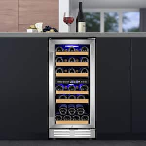 15" Dual Zone 30-Bottle Cellar Cooling Unit Built- in Freestanding Compressor Wine Cooler with 2 handles-Stainless Steel