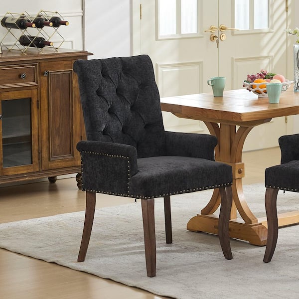 Noble House Ondine Black Chenille Fabric Accent Dining Chair with ...