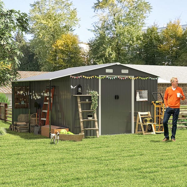 10 ft. W x 12 ft. D 108.43 sq. ft. Metal Outdoor Storage Shed with Lockable Doors and Windows