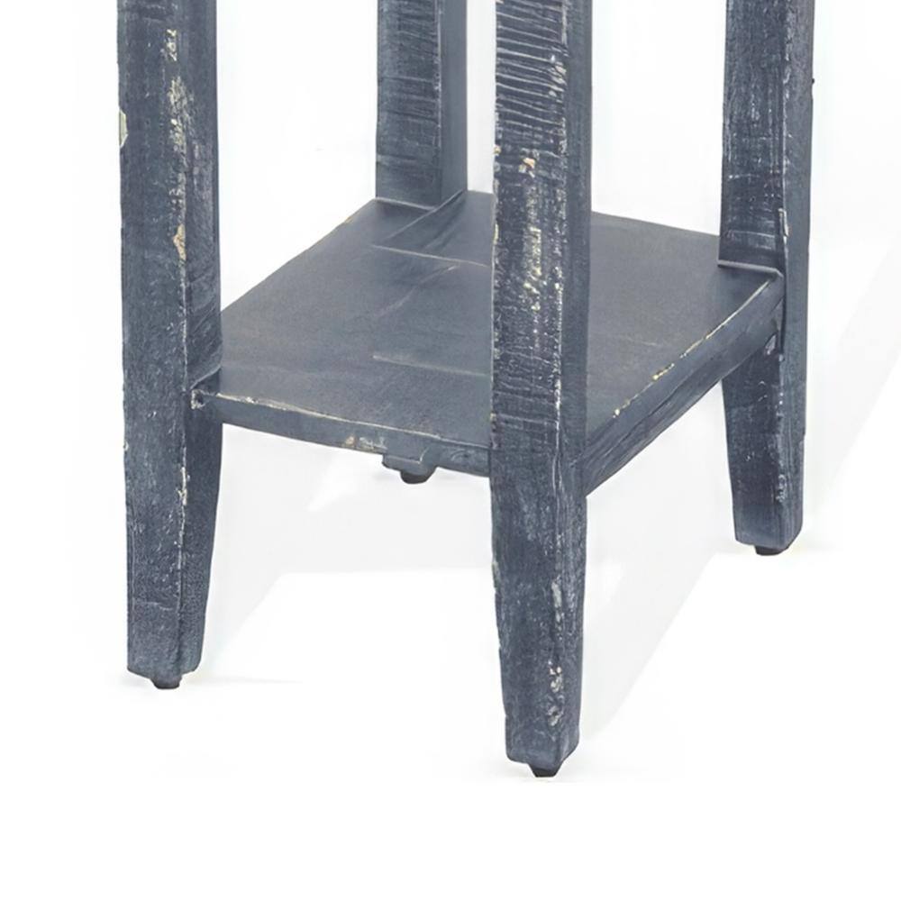 Rena 14" Blue Mahogany Wood Chairside Table with Drawer and Shelf