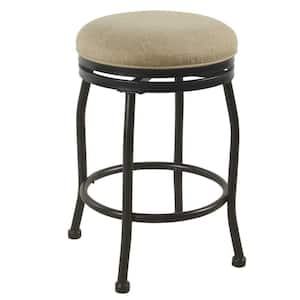 25.5 in. Beige and Black Metal Counter Stool with Swivelling Fabric Padded Seat