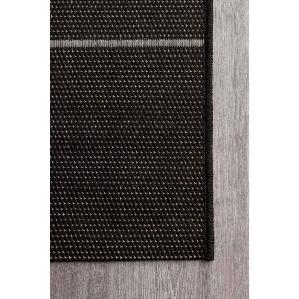 Modern Striped Black Synthetic Area Rug 5' 3" x 7' 6"