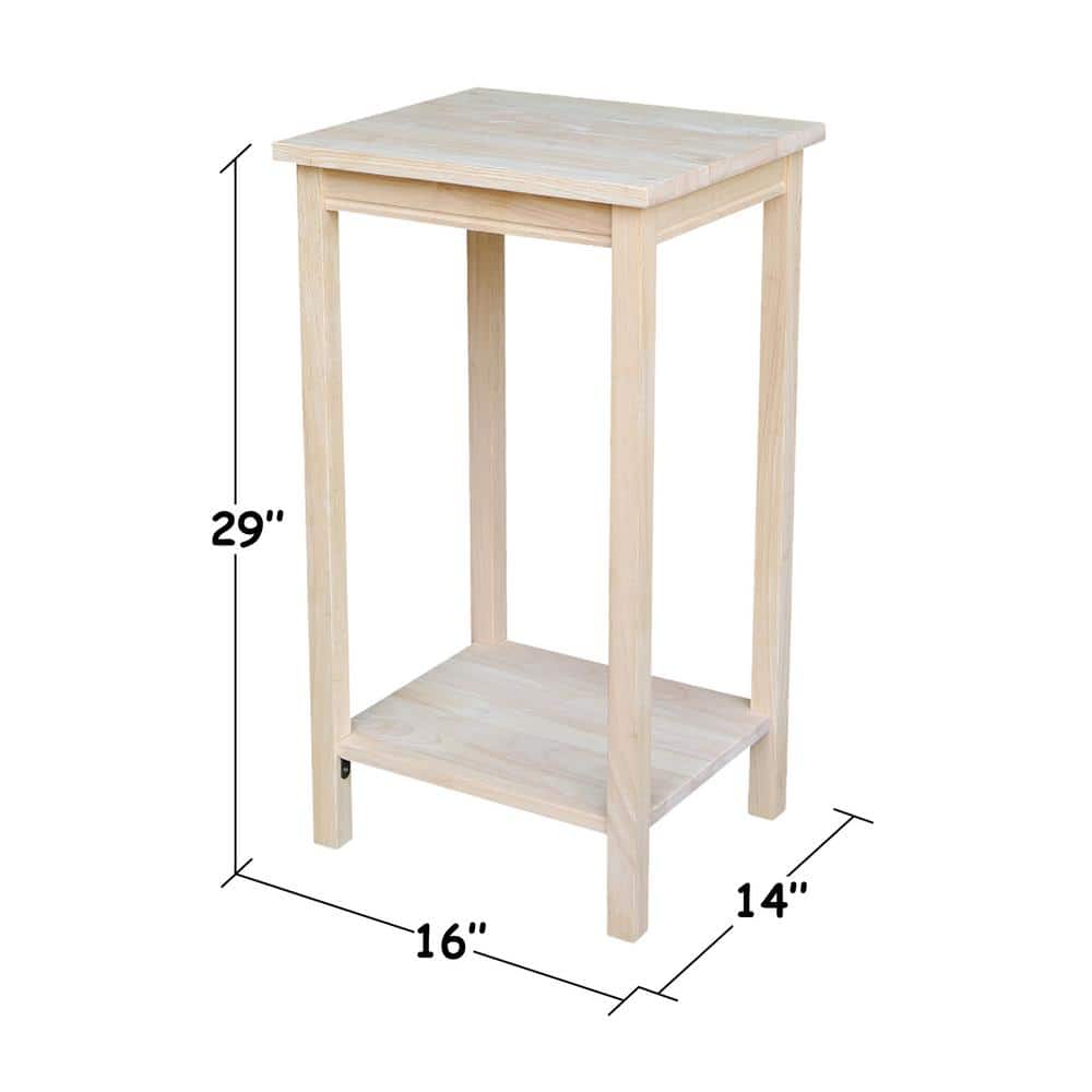 Elegant Unfinished Parawood Portman Accent Table with Shelf