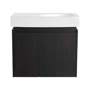 14 in. W x 24 in. D x 21 in. H 1-Sink Wall Mounted Bath Vanity in Black with White Resin Top