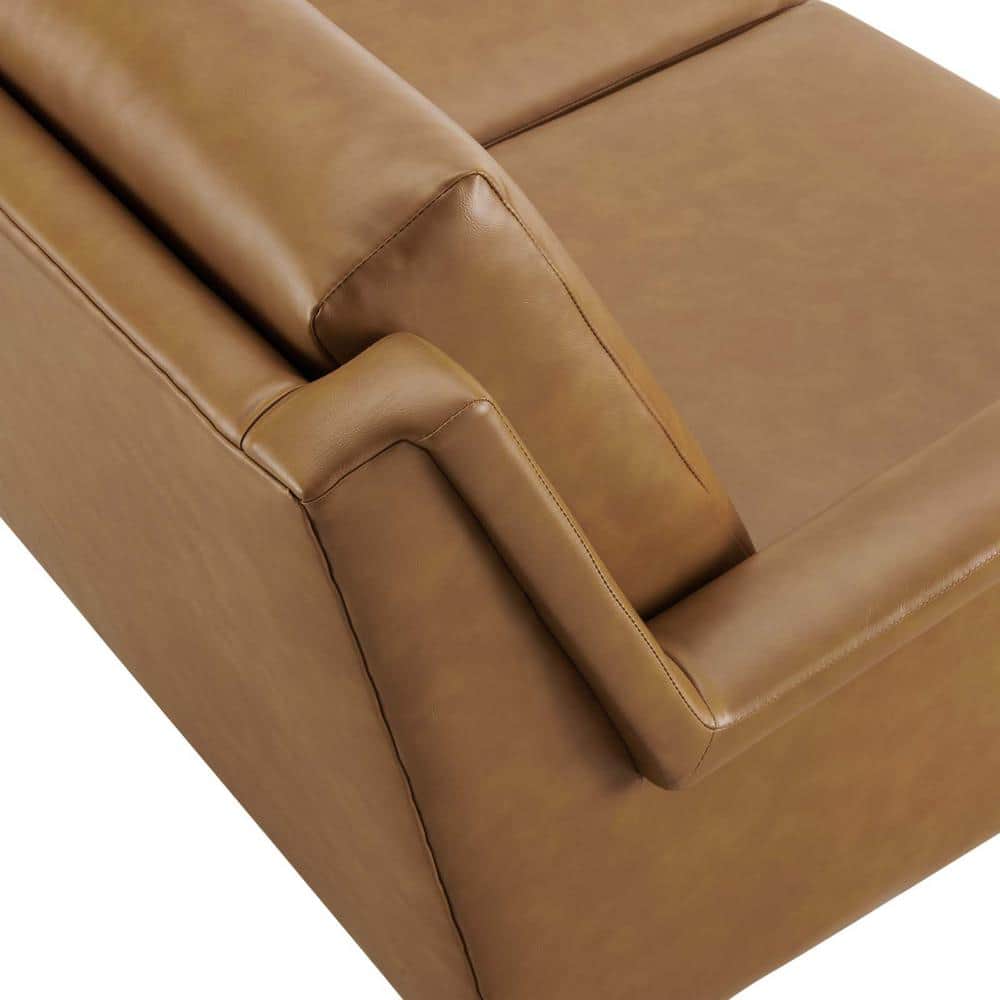 Tan Faux Leather Sofa with Removable Cushions and Wood Frame