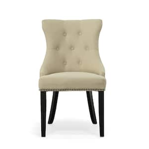 Julia Cream Linen Upholstered Tufted Back Nail Head Chair (Set of 2)