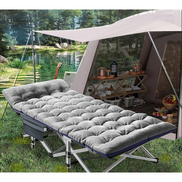 BOZTIY Folding Camping Cots for Adults with 2-Sided Cushion, Cots for Sleeping, Folding Cot with Carry Bag, 880LBS (Max Load)