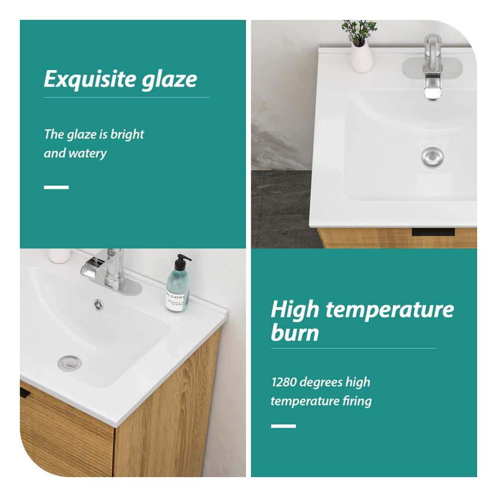 Glossy White Ceramic 24" Single Bathroom Vanity Top
