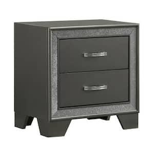 23.6 in. Gray and Chrome 2-Drawer Wooden Nightstand