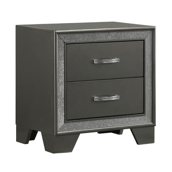 Benjara 23.6 in. Gray and Chrome 2-Drawer Wooden Nightstand