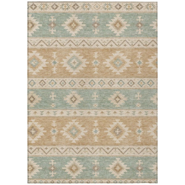 Chantille Machine Washable Indoor/Outdoor Abstract ACN3126 Seafoam 9 ft. x 12 ft. Area Rug