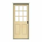 30 in. x 80 in. 9-Lite Unfinished Wood Prehung Left-Hand Inswing Back Door with Primed AuraLast Jamb and Brickmold