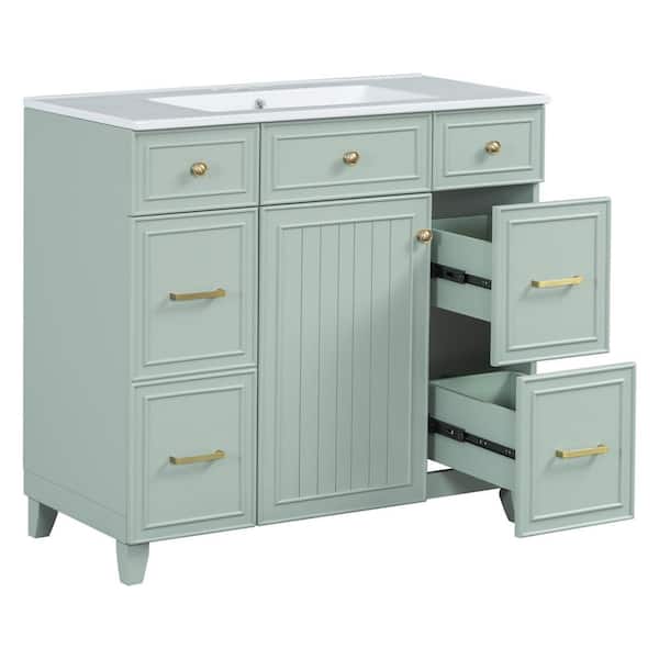Virubi 36 in. W Single Sink Bath Vanity in Green with White