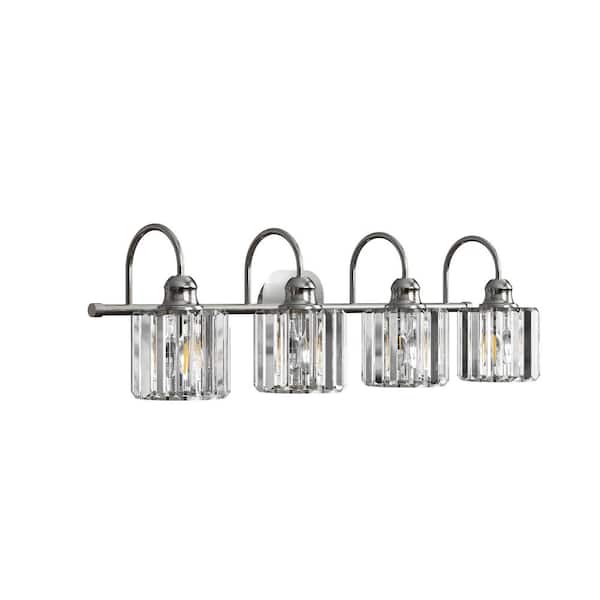 ExBrite Merrin 32 in. 4-Light Brushed Nickel Bathroom Vanity Light with Crystal Shades