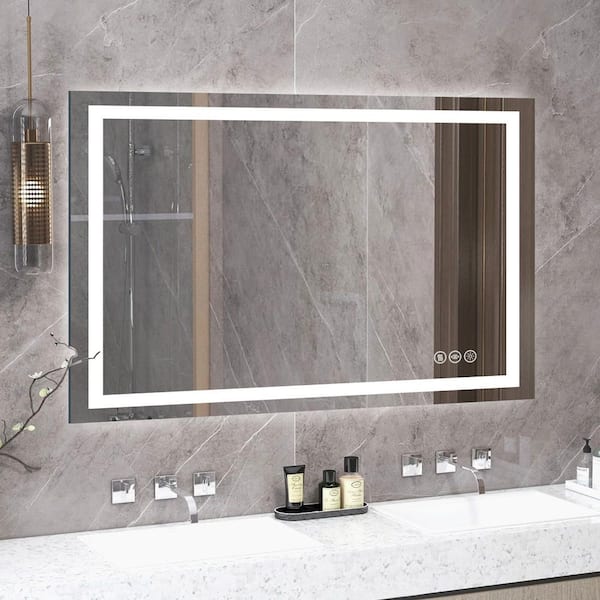30 in. W x 48 in. H Rectangular Frameless Anti-Fog LED Front Light And Backlit Wall Mount Bathroom Vanity