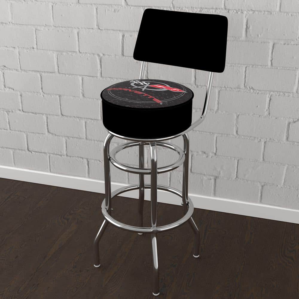 Corvette C5 Black 31 in. Red Low Back Metal Bar Stool with Vinyl Seat