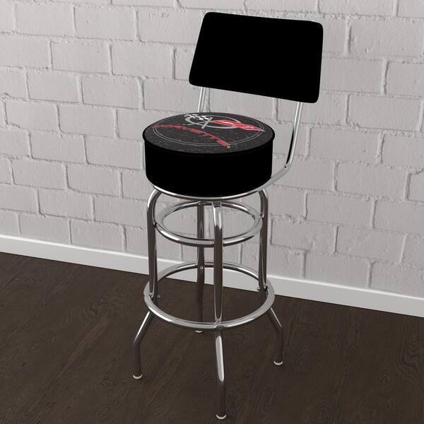 Unbranded Corvette C5 Black 31 in. Red Low Back Metal Bar Stool with Vinyl Seat