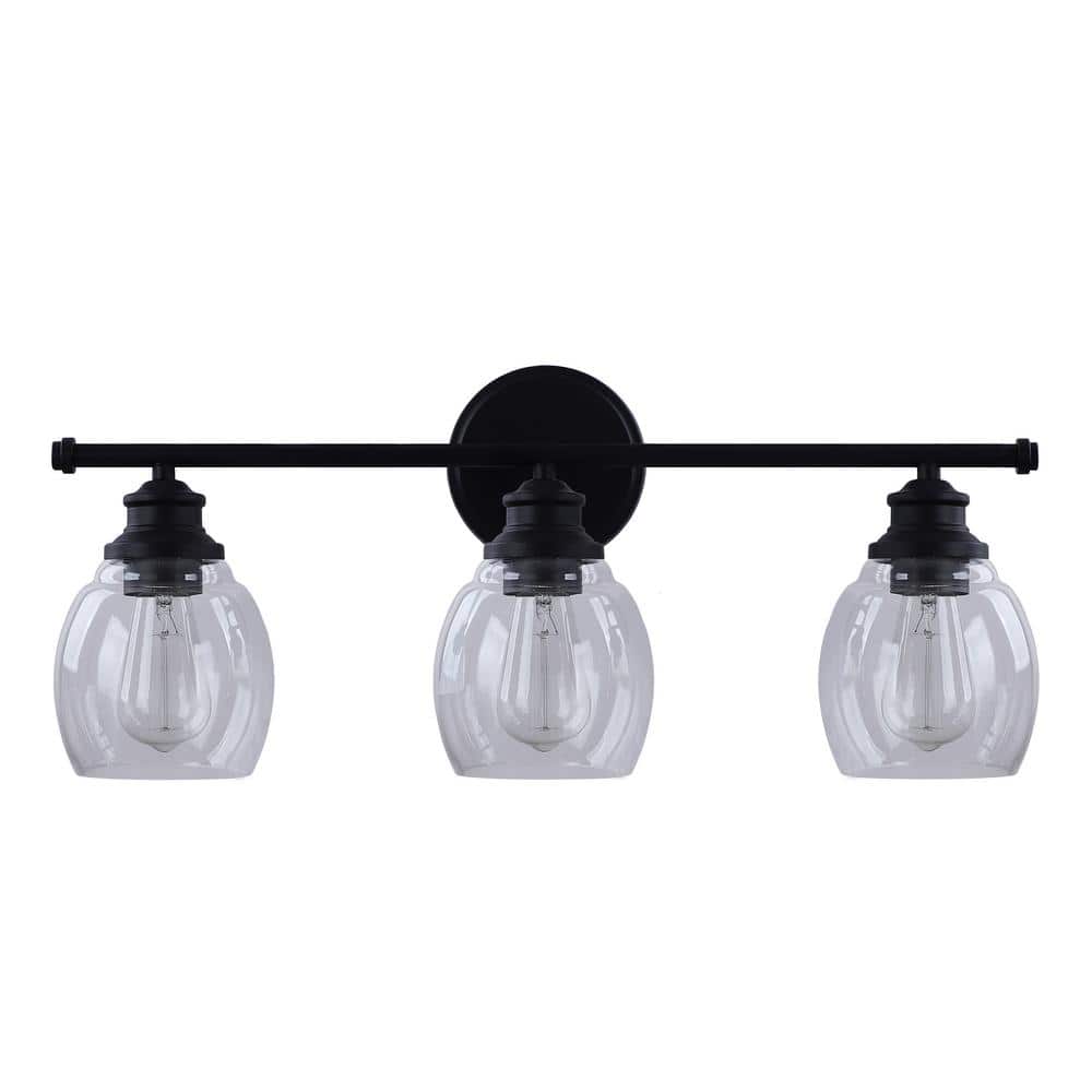 24" Oil Rubbed Bronze 3-Light Vanity Fixture with Clear Glass Shades