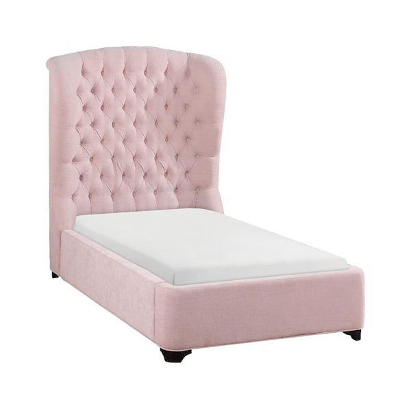 Lazzara Cheswold Pink Wood Frame Twin Chenille Upholstered Panel Bed