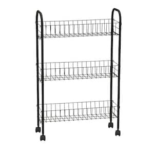 Slim 3-Shelf Storage Cart with Wheels in Black