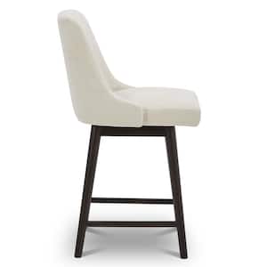 26 in. Maisie Cream Velvet High Back Wood Swivel Counter Stool with Fabric Seat