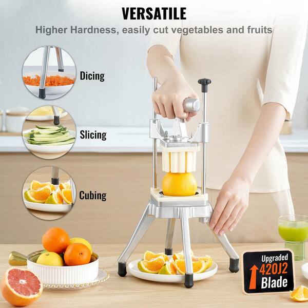 Commercial Vegetable Fruit Chopper, Stainless Steel French Fry Cutter with 4 Blades & 6-Wedge Slicer, Heavy Duty Dicer
