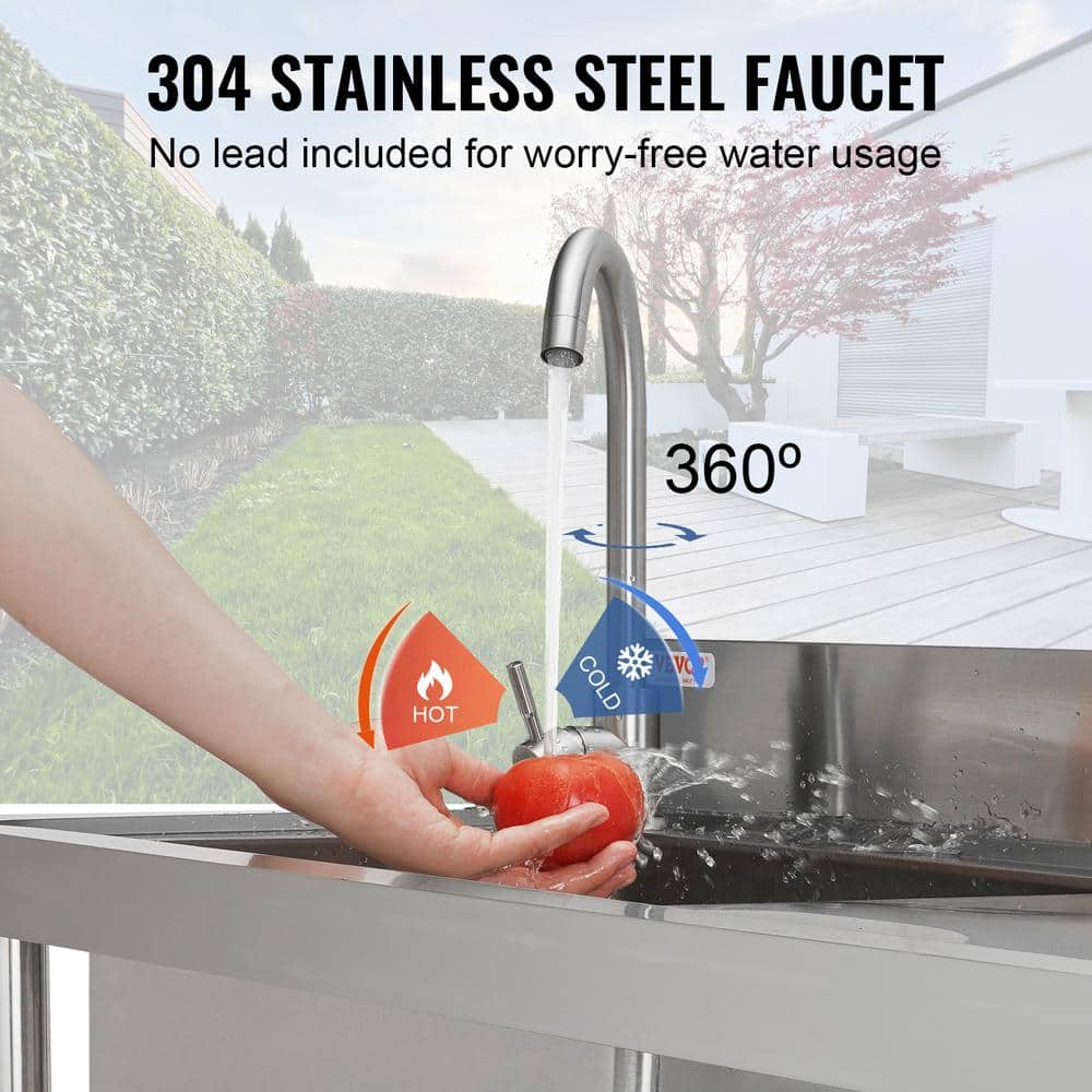 Stainless Steel Utility Sink with Faucet and Workbench