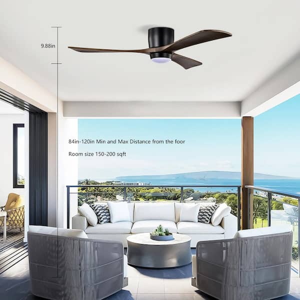 52 in. Smart Black Indoor Noiseless Reversible DC Motor Flush Mount Ceiling Fan with Remote and 3-Color Temperatures