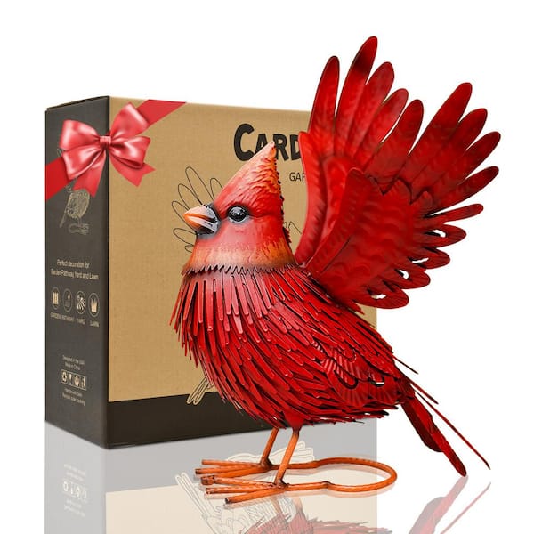 Goodeco Metal Bird Yard Art- Large Red Bird Outdoor Fall Decoration- Unique Realistic Design Gift idea
