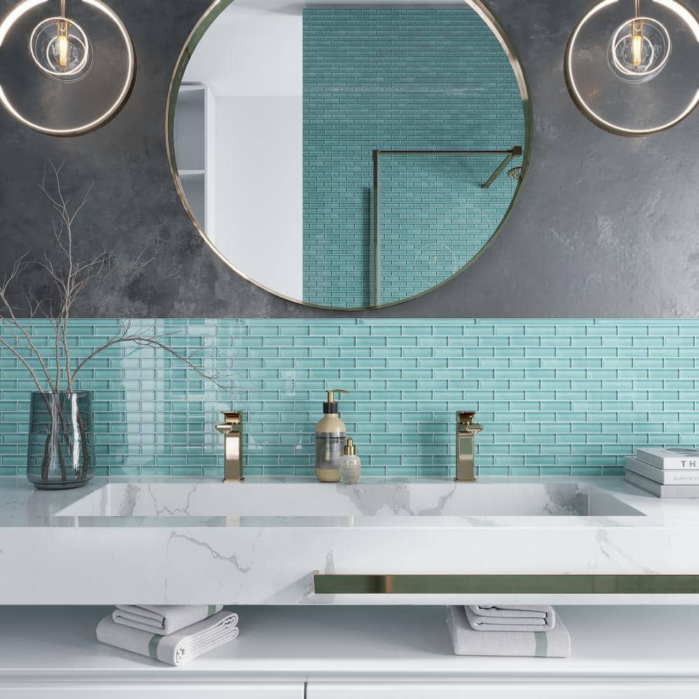 Sky Blue Glossy Glass Mosaic Tile for Kitchen and Bathroom