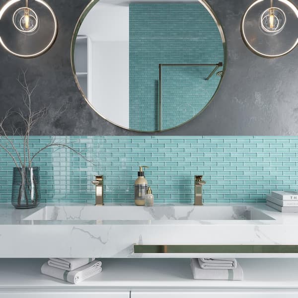 Light Blue 11.9 in. x 11.9 in. Polished Glass Mosaic Tile (4.92 sq. ft./Case)