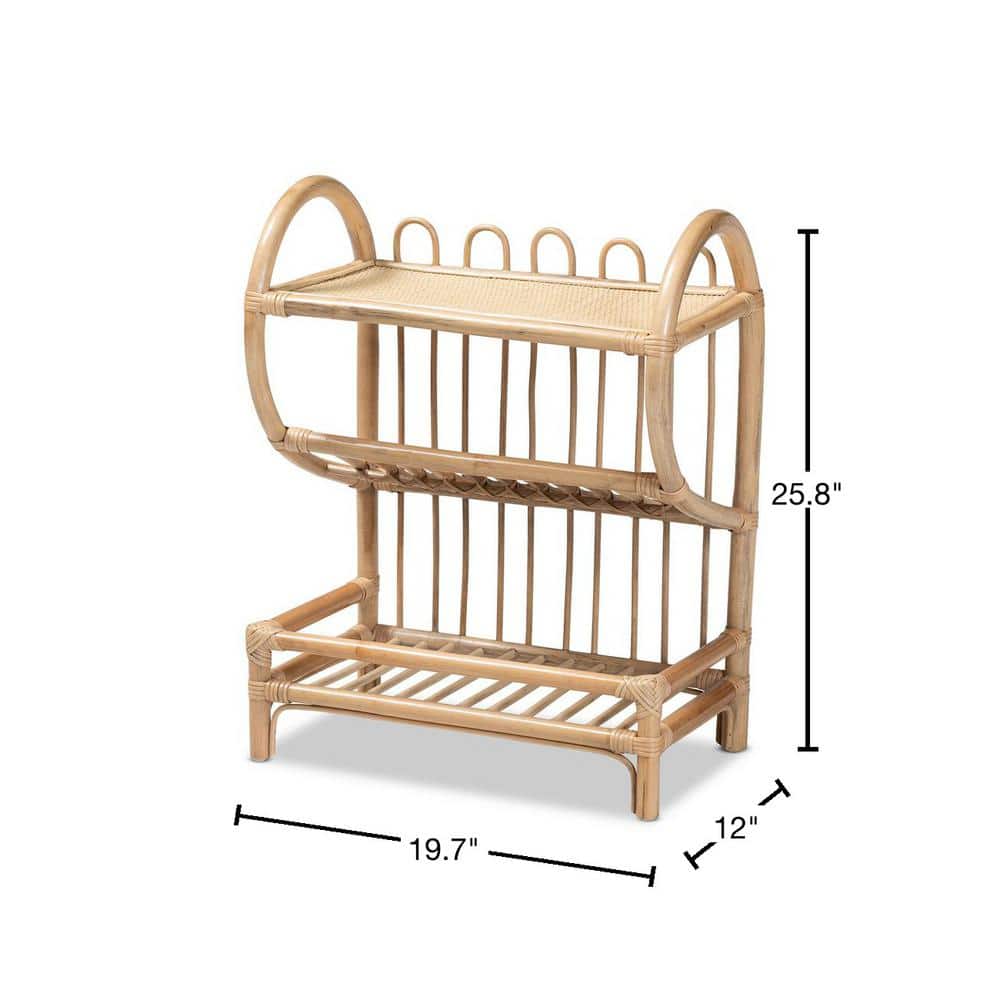Natural Brown Rattan 2-Tier Display Shelf