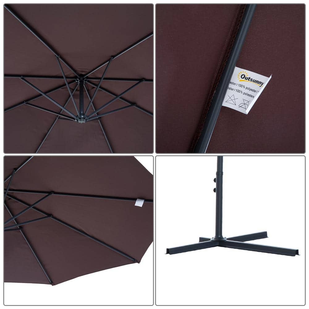 Brown Cantilever Patio Umbrella with UV Protection and Sturdy Stand