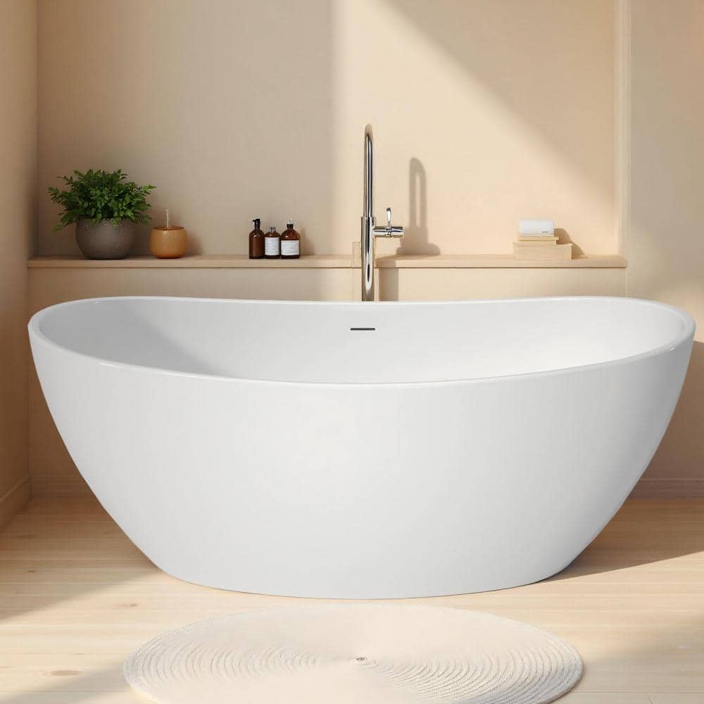 60 Inch Acrylic Freestanding Bathtub,White,Fiberglass Reinforced,Scratch Stain Resistant, Easy Clean,Drain Not Included price history on PriceWatchPro