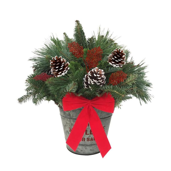 Unbranded 6.5 in. Greens Arrangement with Mistletoe Tin