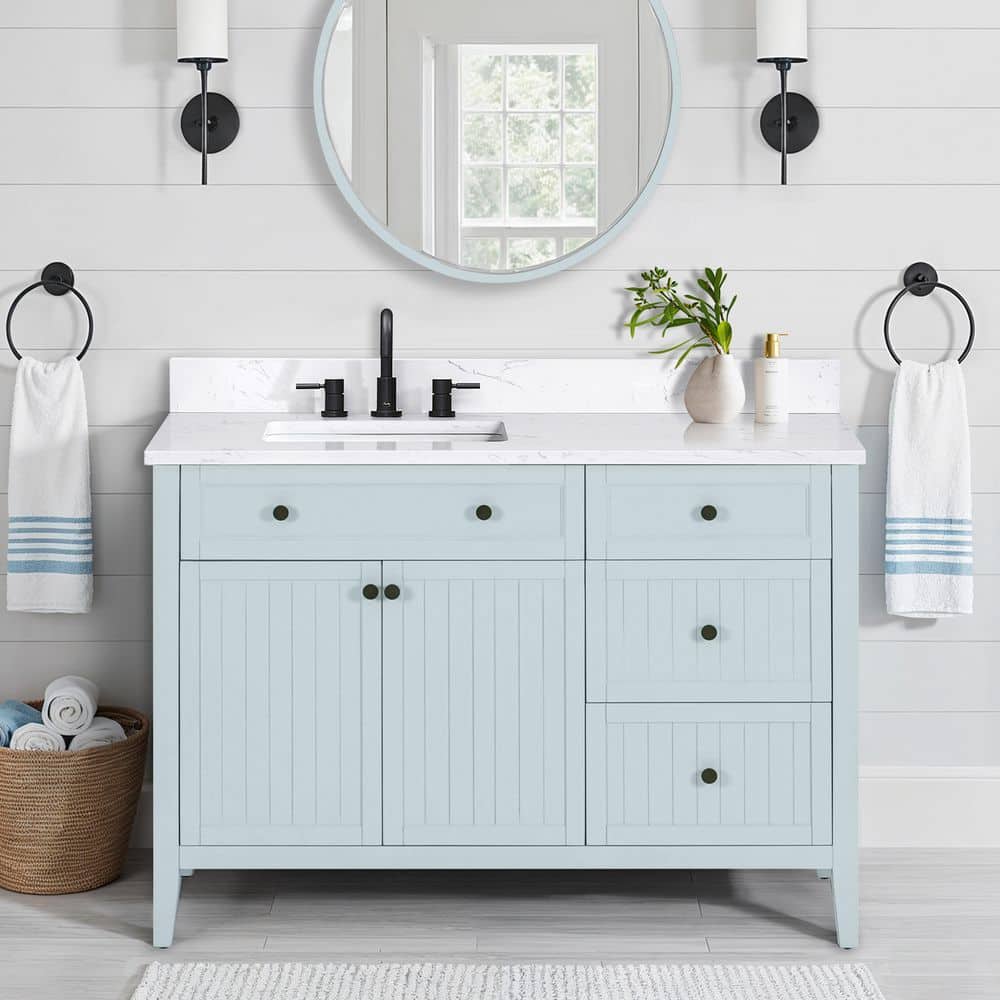 Layla 49 in. Single Sink Ice Blue Bath Vanity with Cala White Engineered Stone Top price history on PriceWatchPro